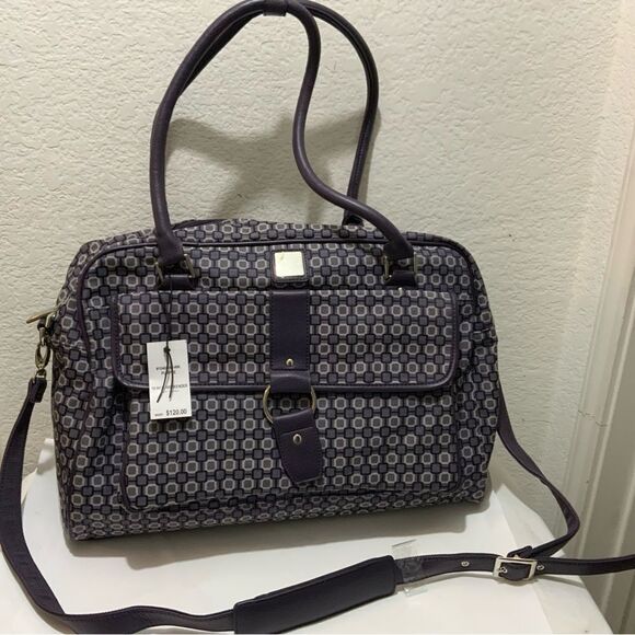 Nine & Company Nine West Purple Checkerboard duffle bag with 3 exterior pockets